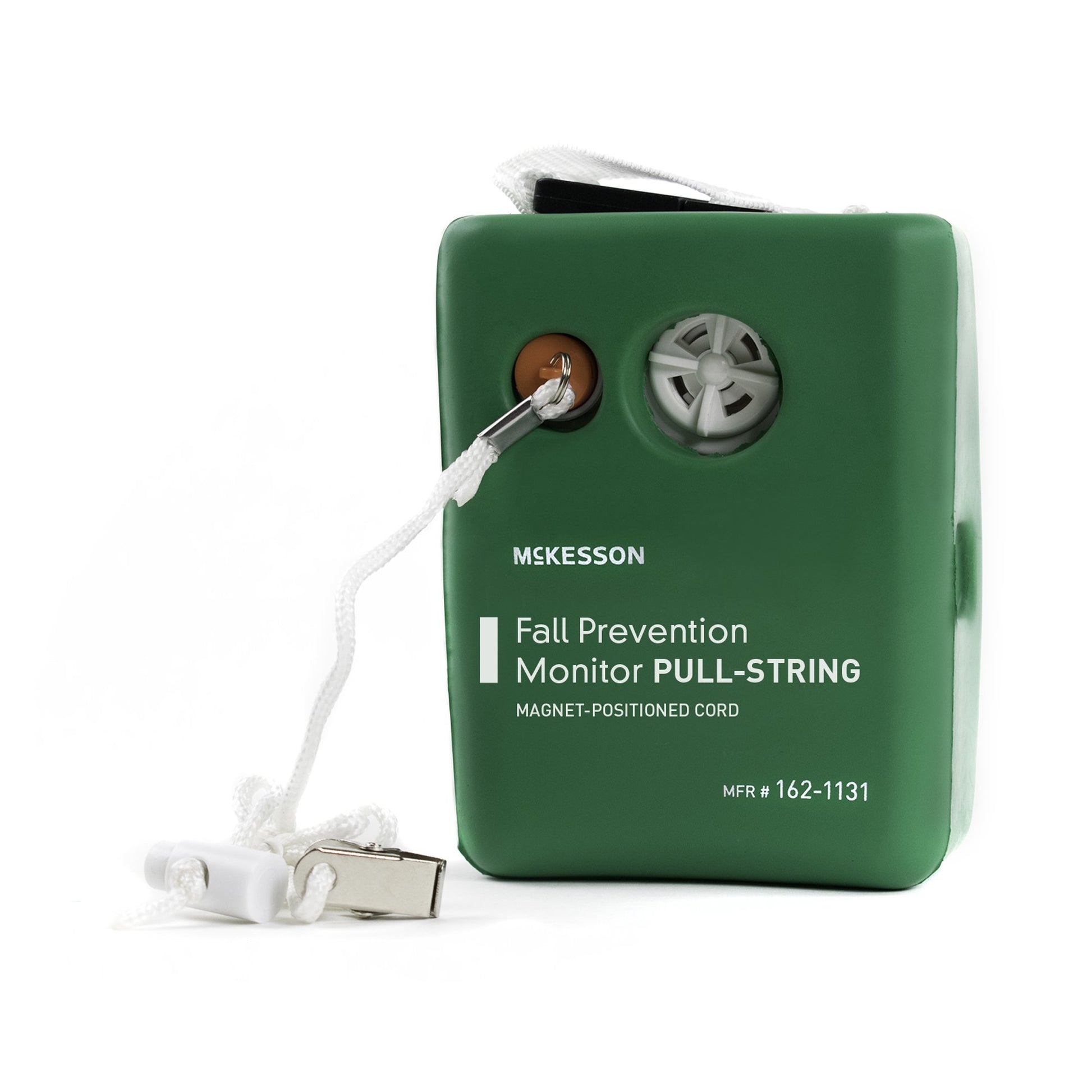 Green fall prevention monitor with pull-string on a white background