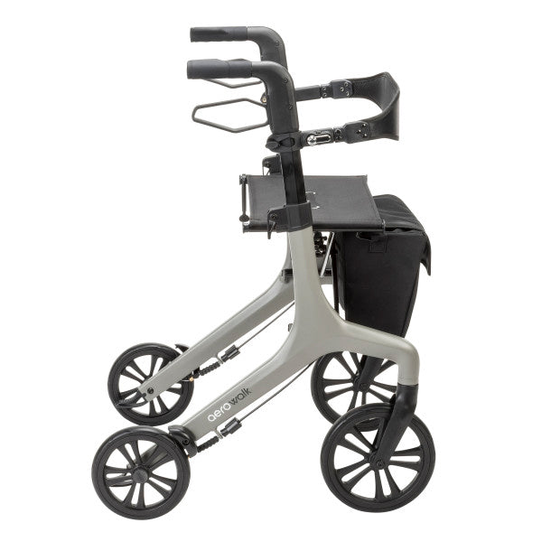 Gray and black rollator on a white background