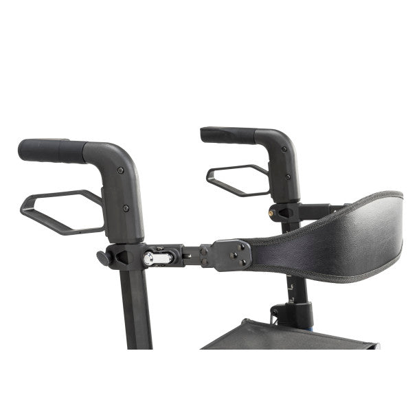 Black metal arm support with adjustable straps on a white background
