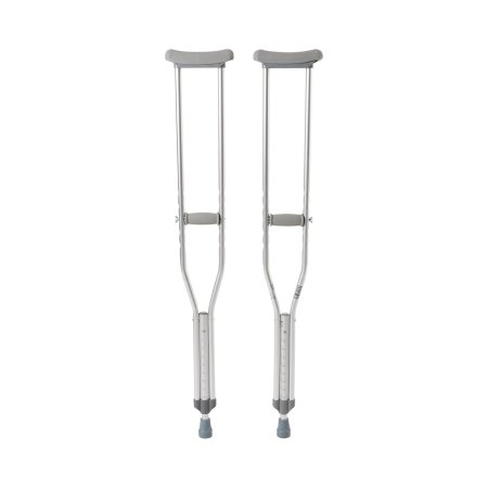 Pair of silver crutches on a white background