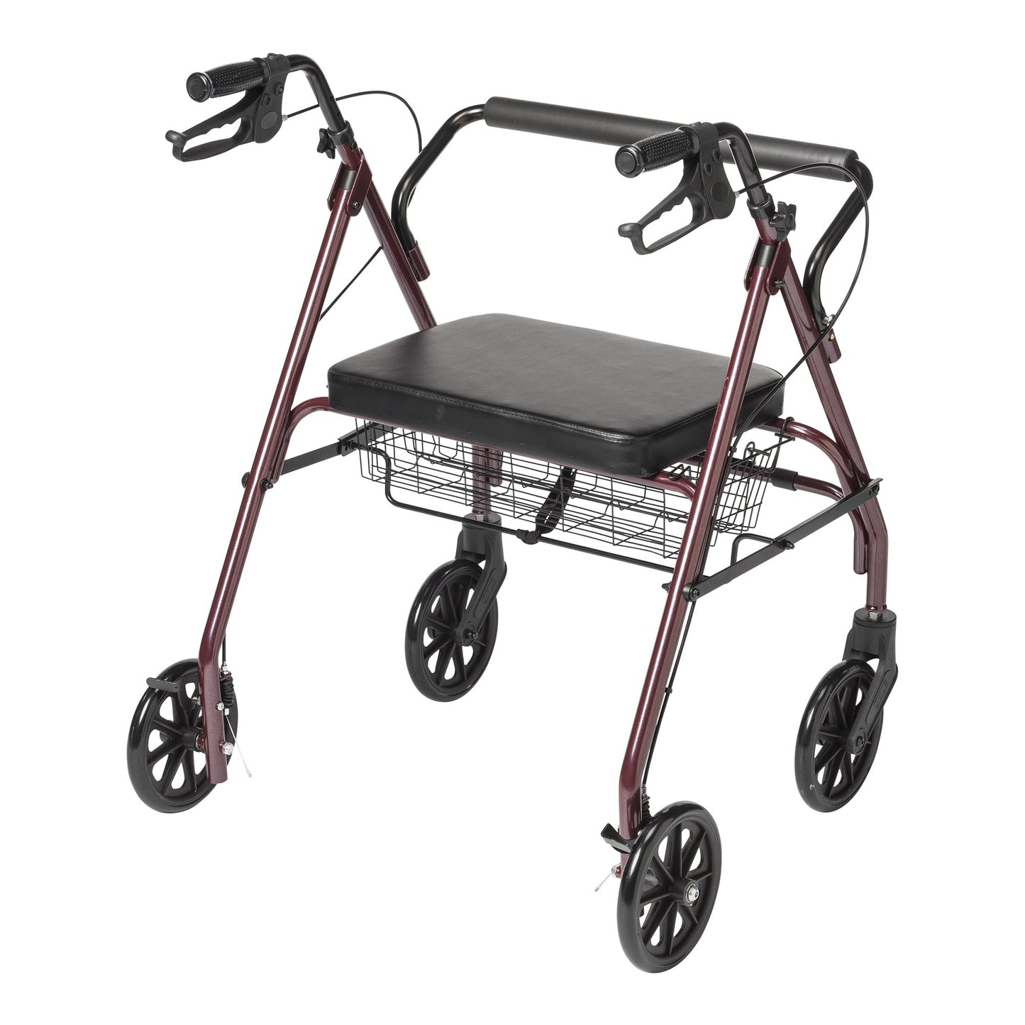 Rollator with a seat and basket on a white background