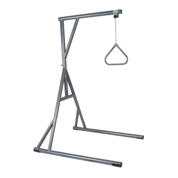 Metal stand with a hanging ring on a white background