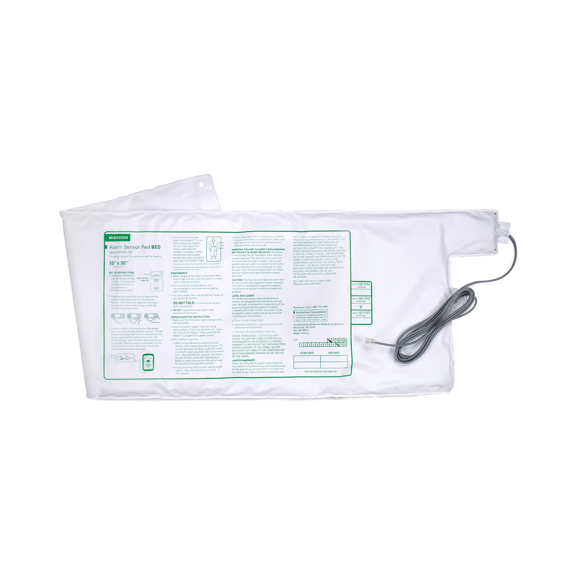 White heating pad with a cable on a white background