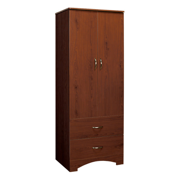 Wooden wardrobe with two doors and two drawers on a white background