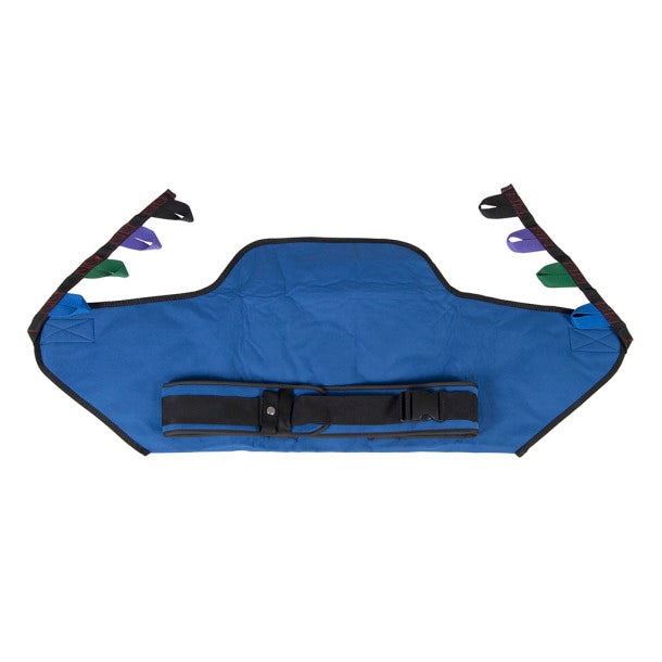 Blue protective cover with black straps on a white background