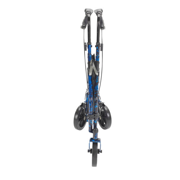 Blue and black scooter with wheels on a white background