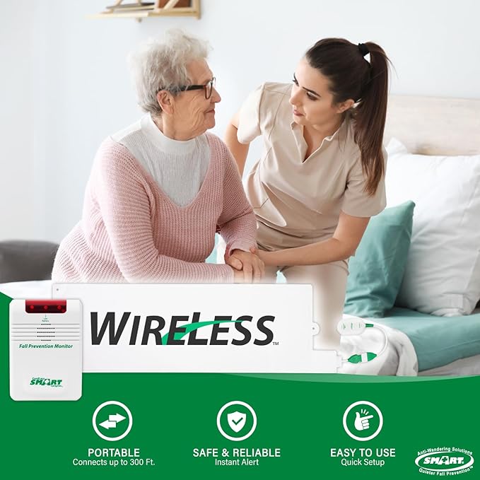 Woman assisting an older woman with a wireless medical device, featuring the brand 'Shure'.