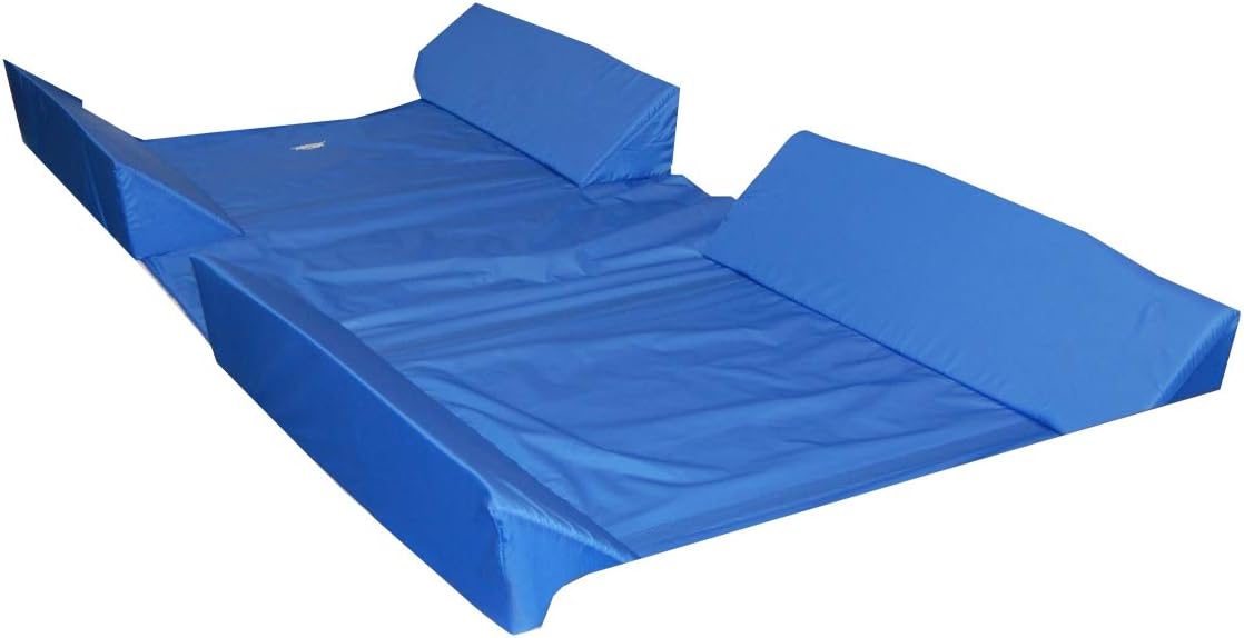 Blue foam mat with a textured surface on a white background