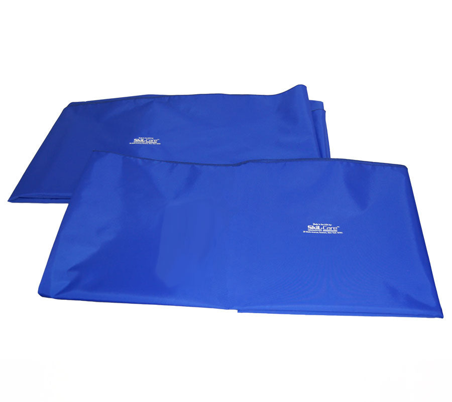 Two blue transfer sheets with a brand logo on a white background