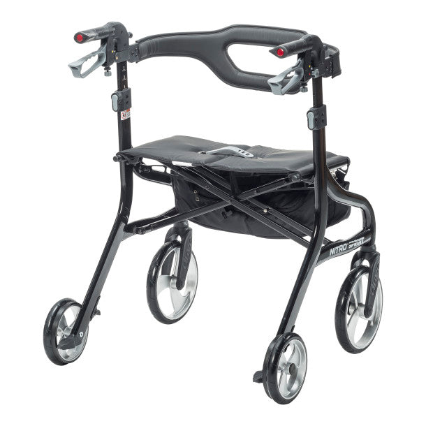 Black rollator walker on a white background