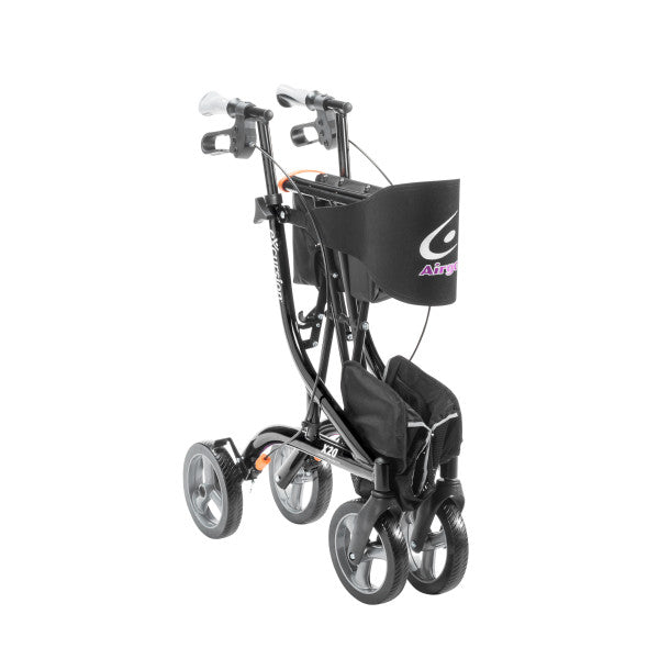 Golf push cart with a bag on a white background