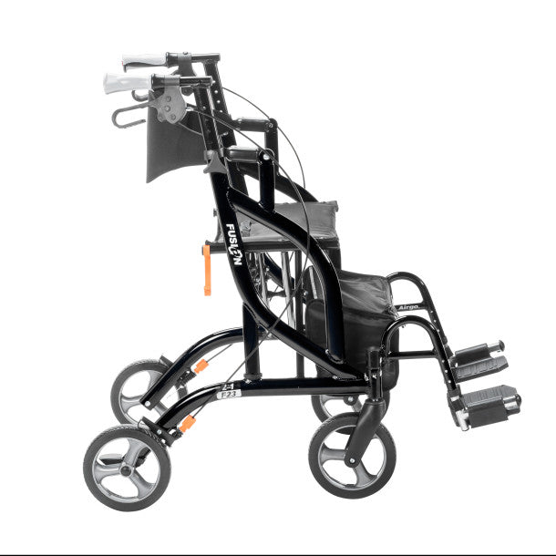 Black rollator with four wheels on a white background