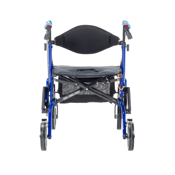 Blue and black wheelchair on a white background