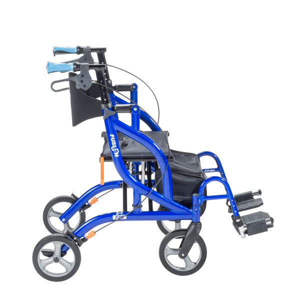 Blue rollator with wheels on a white background