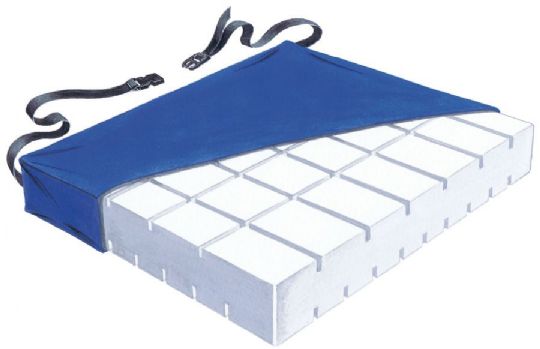 Blue cover on a white grid-like object with straps on a white background