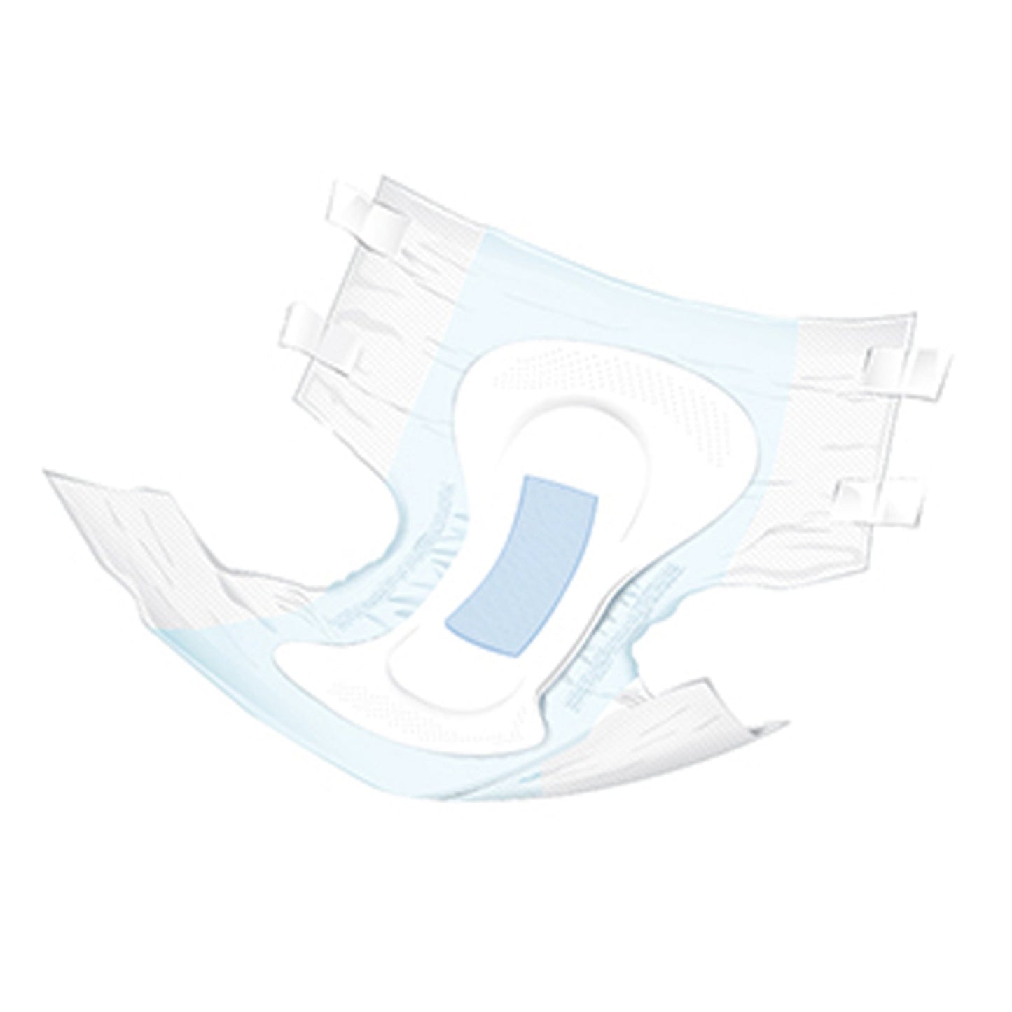 Transparent plastic product with blue accents on a white background