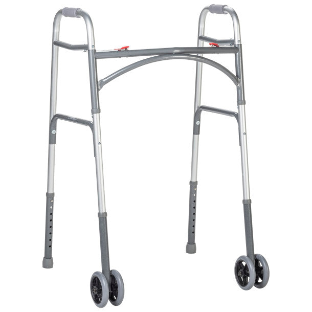 Silver walker with wheels on a white background