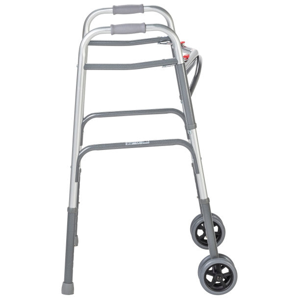 Silver walker with wheels on a white background