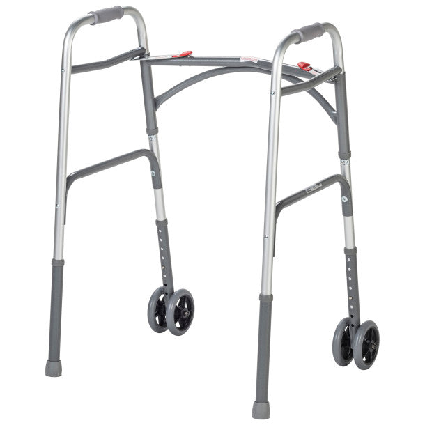 Silver walker with wheels on a white background