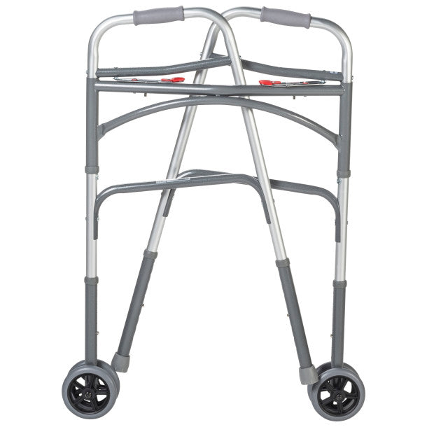 Silver walker with wheels on a white background