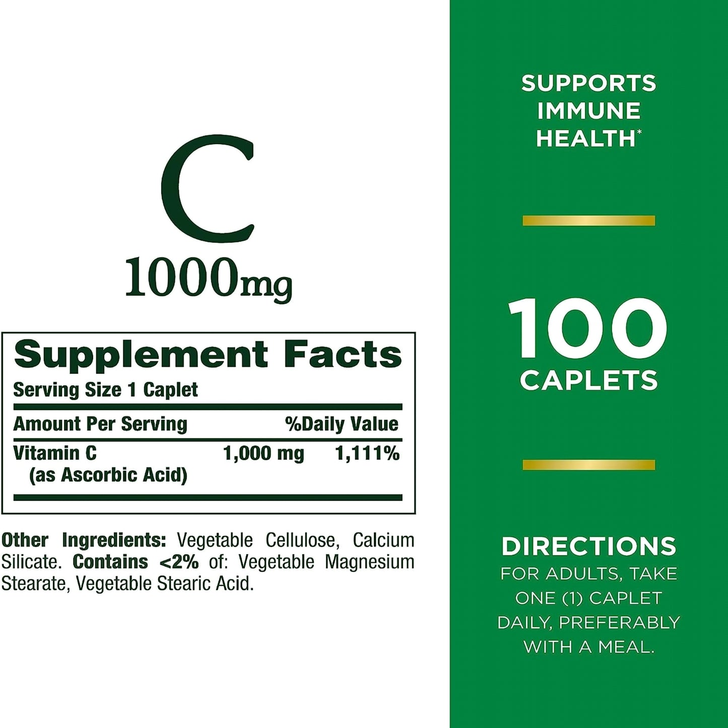 Supplement package with Vitamin C 1000mg caplets on a white background
