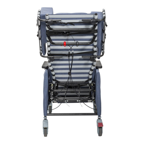 Blue and gray wheelchair on a white background