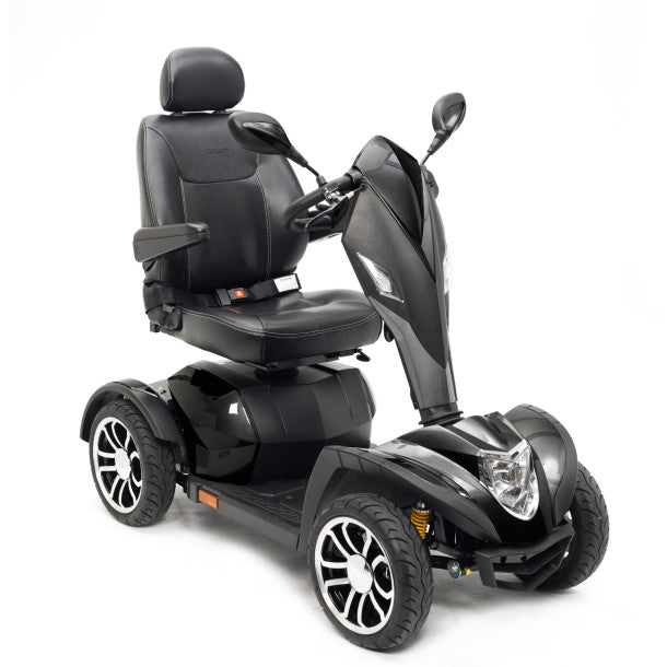 Black mobility scooter on a white background