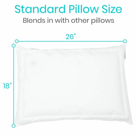 Standard pillow size with dimensions on a white background