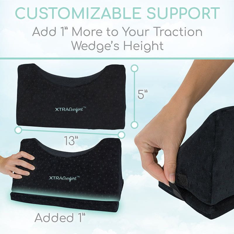 Black traction wedge with customizable support feature, showing added height and XtraComfort branding.
