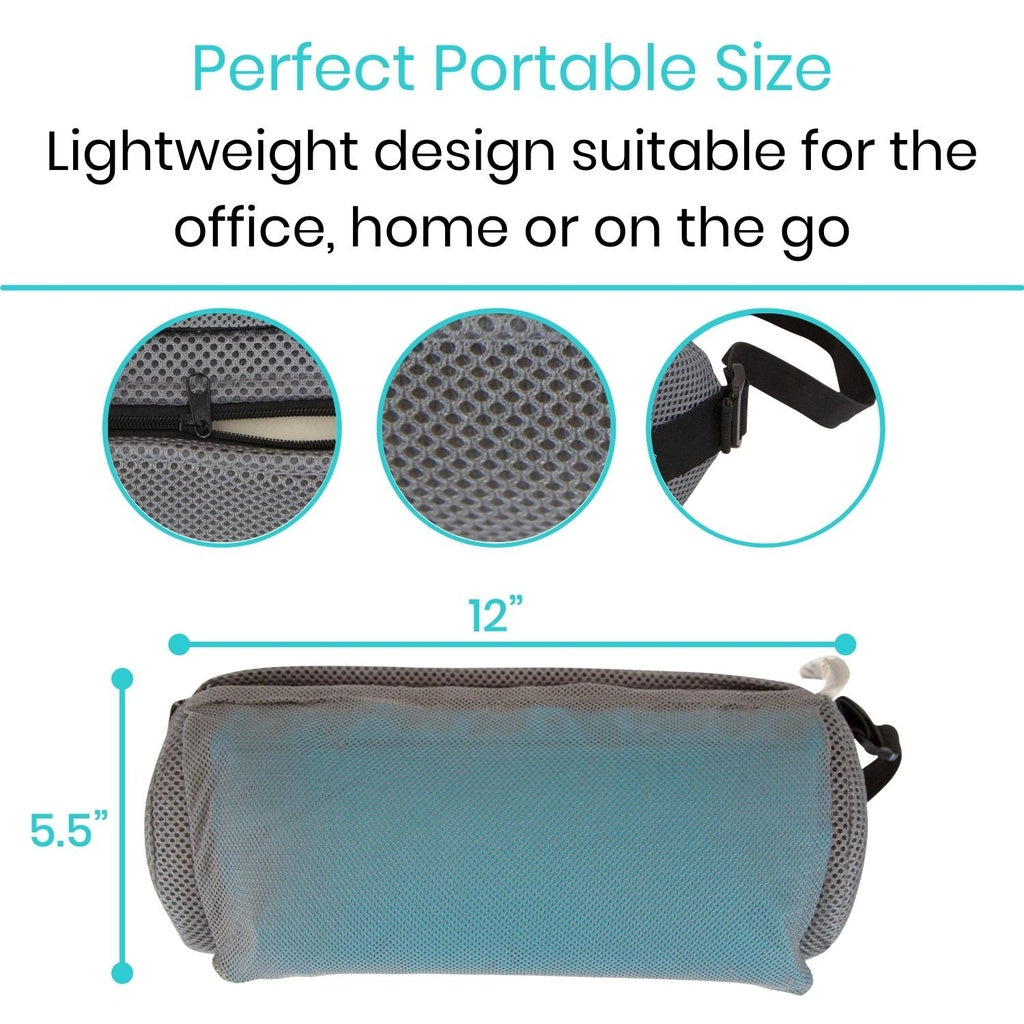 Lightweight portable pouch with measurements and text about its suitability for various locations.