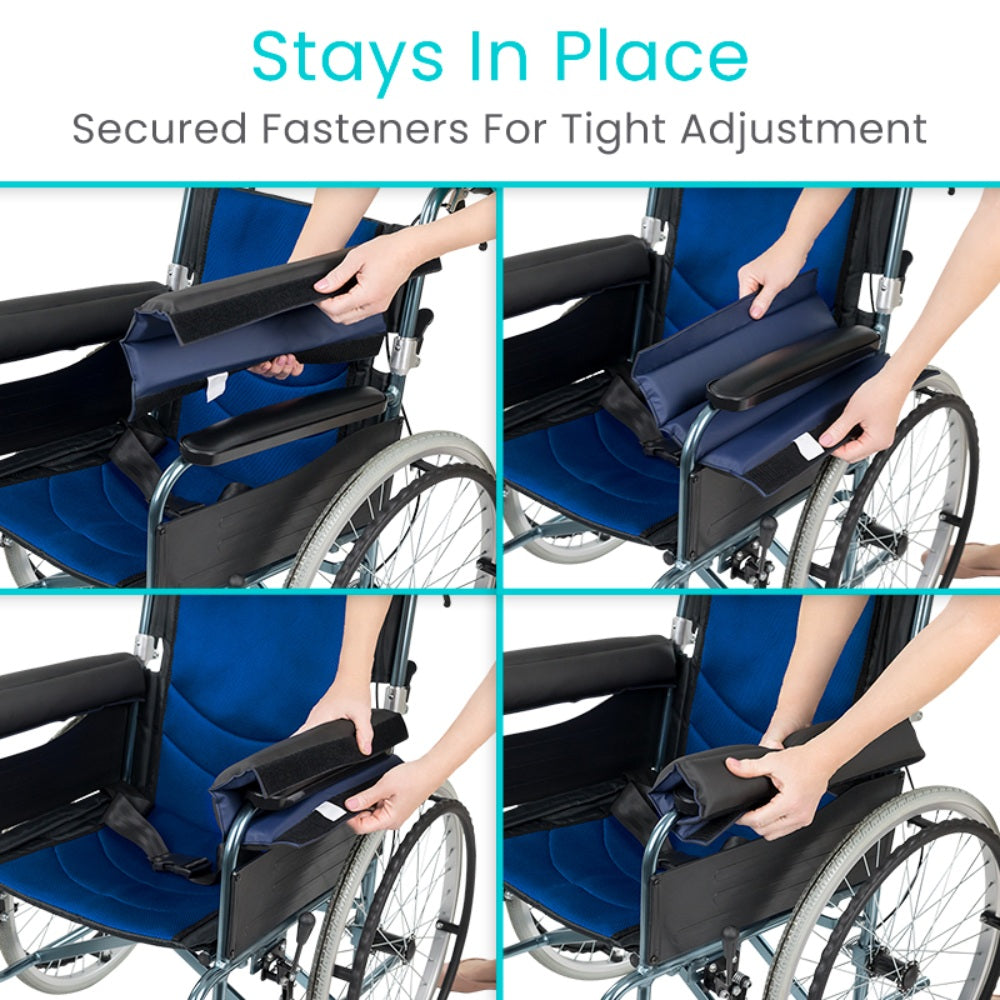Collage of a wheelchair with secured fasteners for tight adjustment, showing hands adjusting the seat.