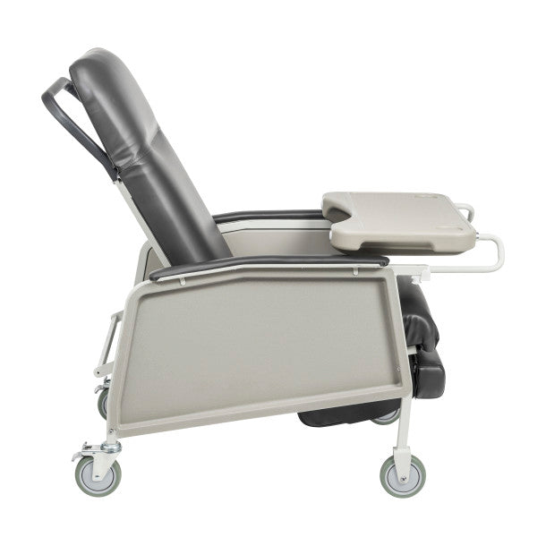 Medical examination table with reclining chair on a white background