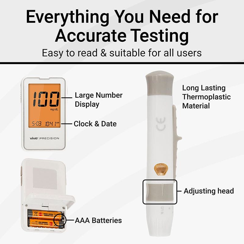 Measurement device with digital display and adjustable head, labeled features on a white background.