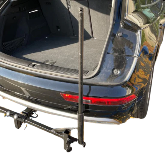 Car with a bike rack attached to the back