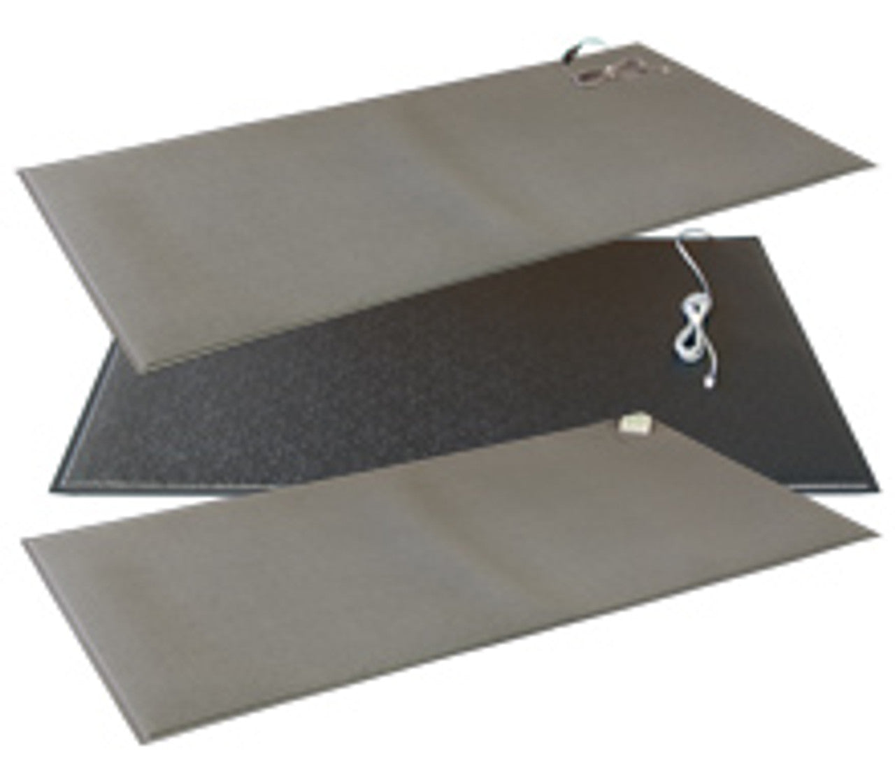 Three rectangular mats of different colors on a white background