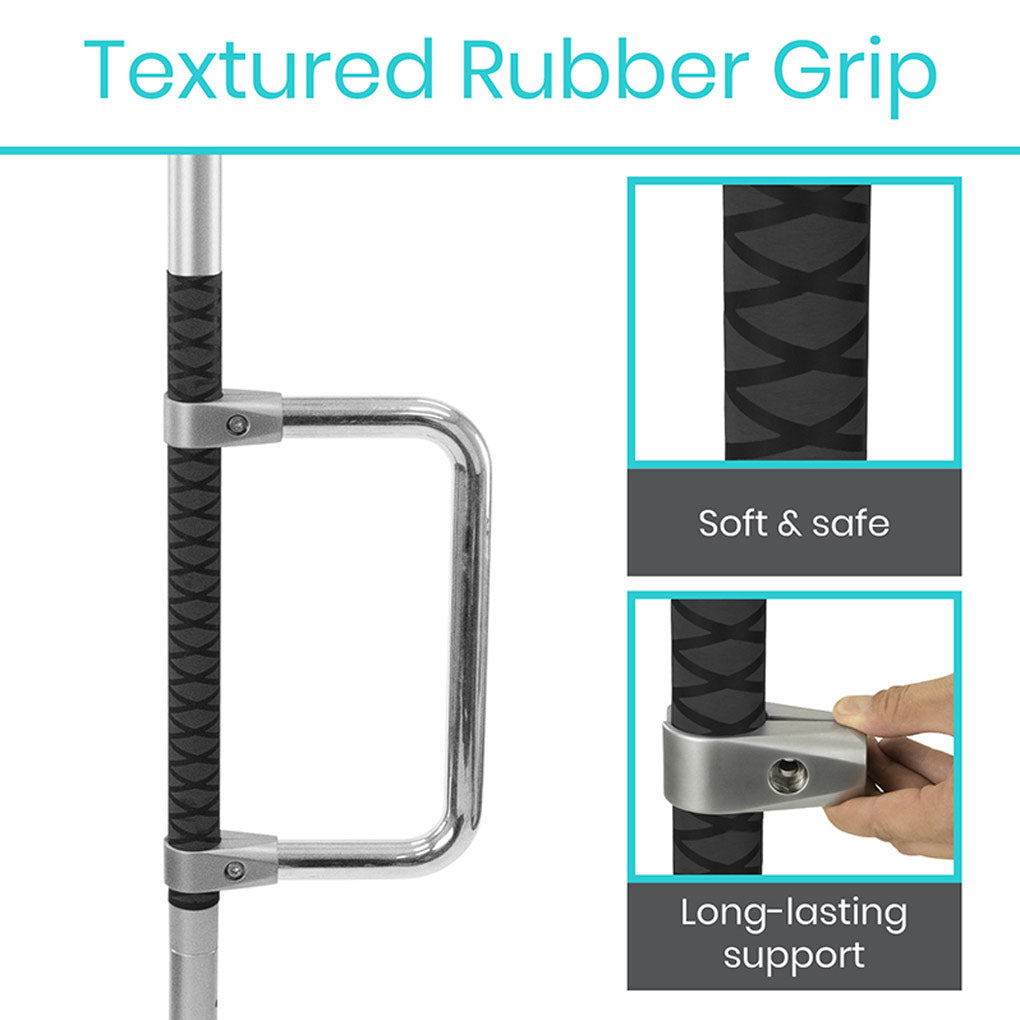 Vive Floor to Ceiling Grab Bar has a textured rubber grip