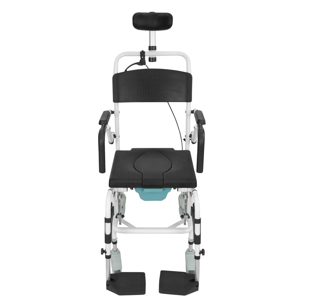 Front view of the reclining shower commode chair by Vive Health