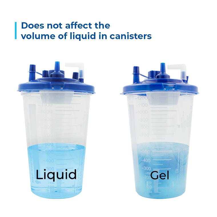 Two canisters with blue liquid and gel, labeled 'Liquid' and 'Gel', on a white background.