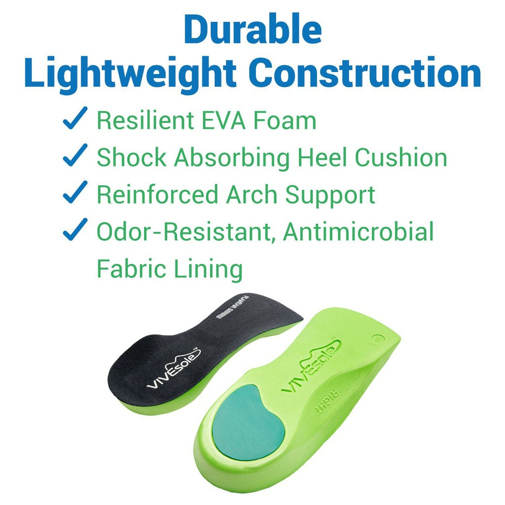 VivSole insoles with durability features listed on a white background