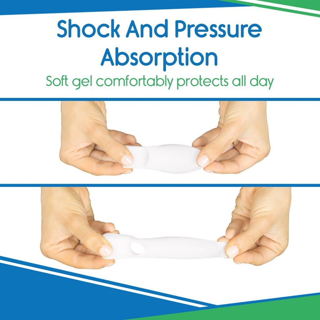 Product demonstration of shock and pressure absorption with hands holding a soft gel.