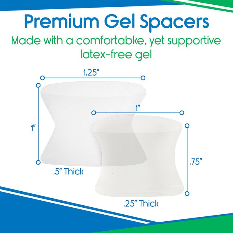Premium gel spacers with dimensions and text on a white background