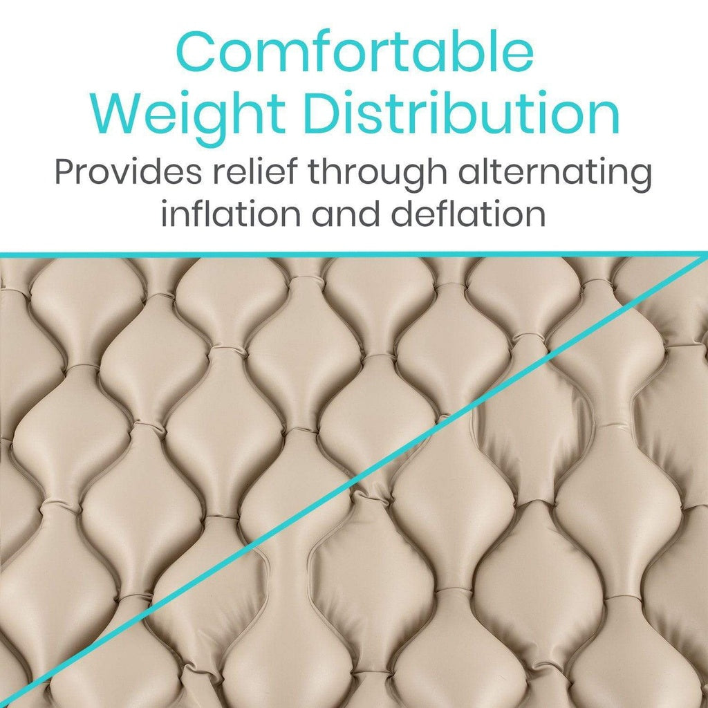 Text about comfortable weight distribution over a textured beige surface.
