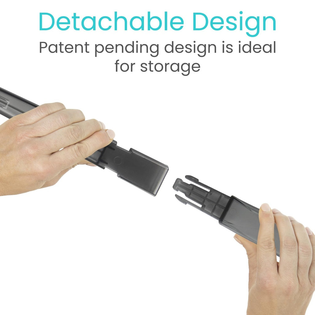 Two hands demonstrating a detachable design feature on a product, with text indicating it is ideal for storage.