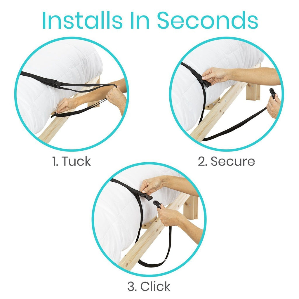 Step-by-step guide on how to install a product with close-up images and text labels.