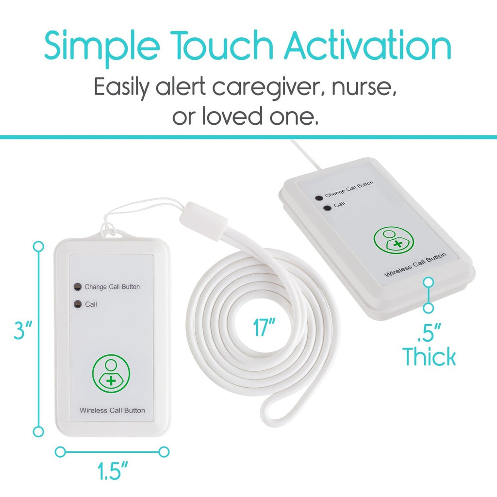 White call buttons with measurement details on a white background