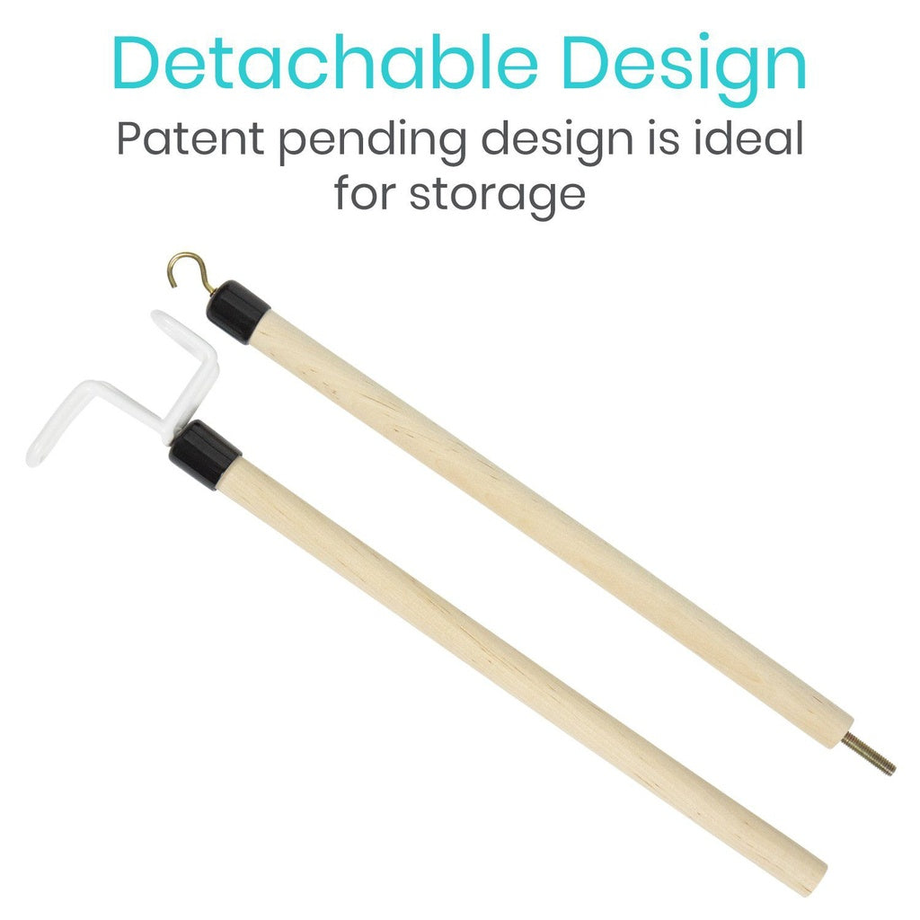 Two detachable sticks with hooks on a white background, labeled 'Detachable Design'.