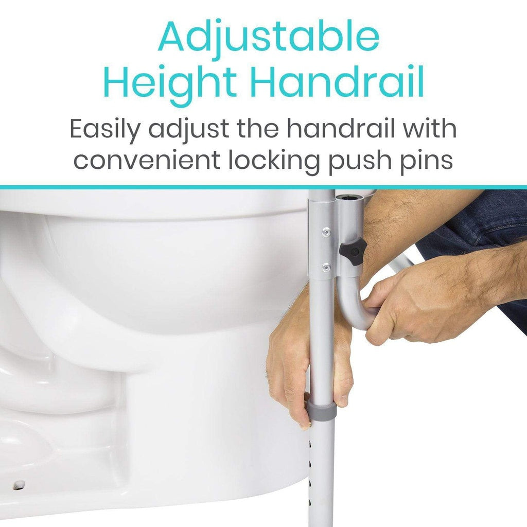 Adjustable height handrail with text on a white background