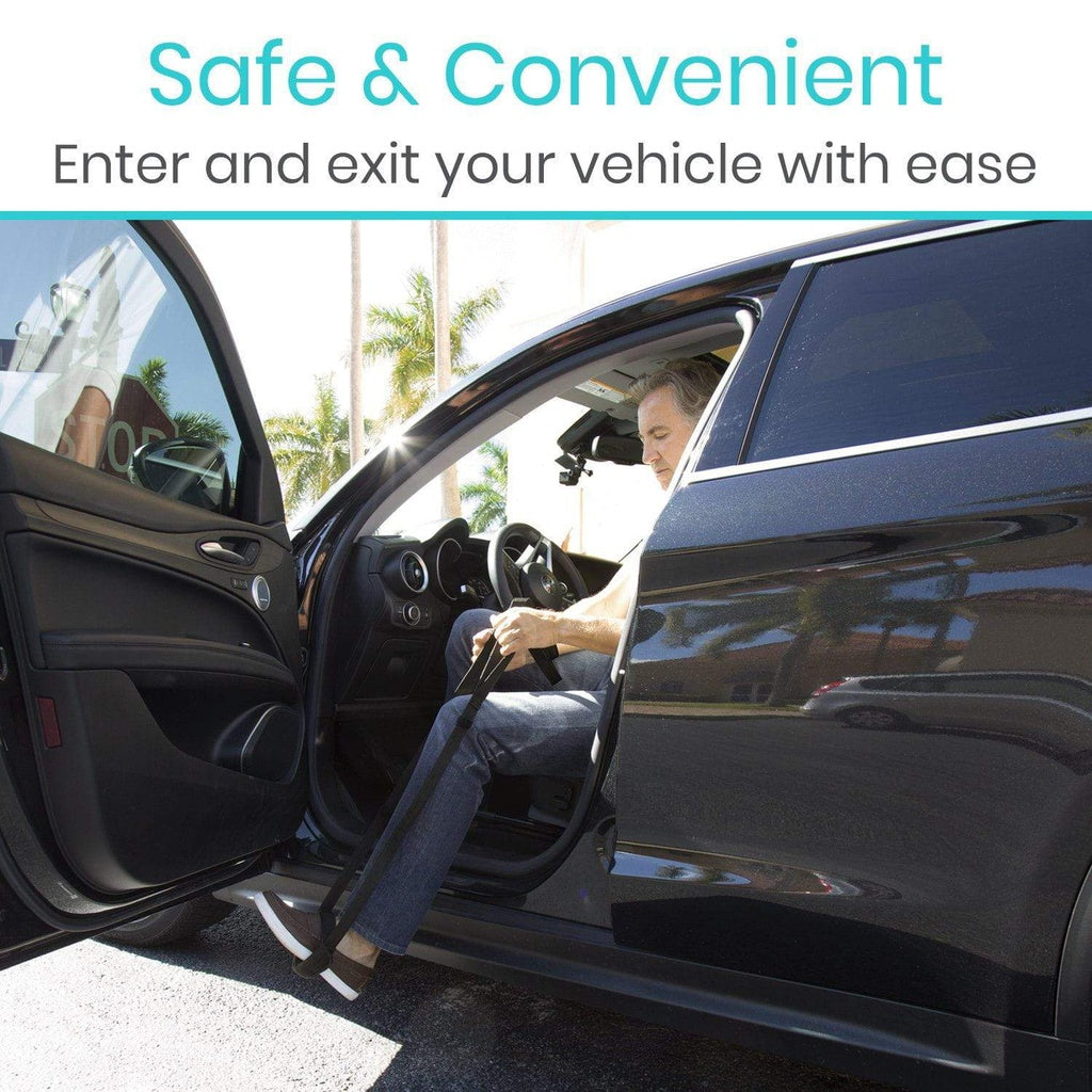 Person entering a car with an open door, text 'Safe & Convenient Enter and exit your vehicle with ease' above.