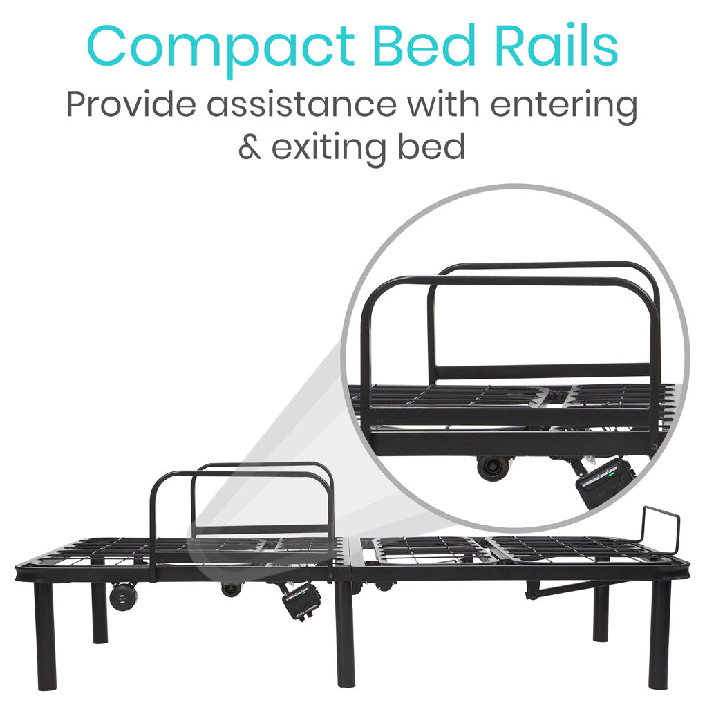 Compact bed rails with text on a white background