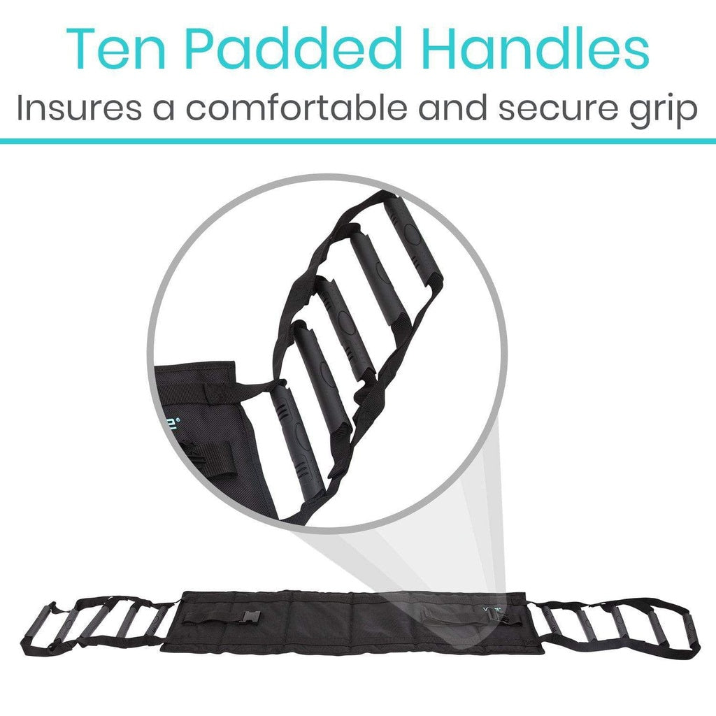 Black waist trainer with ten padded handles on a white background